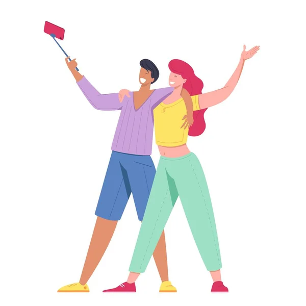 Mann und Frau machen Selfie — Stockvektor
