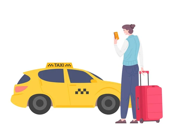 Man order taxi through app — Stock Vector