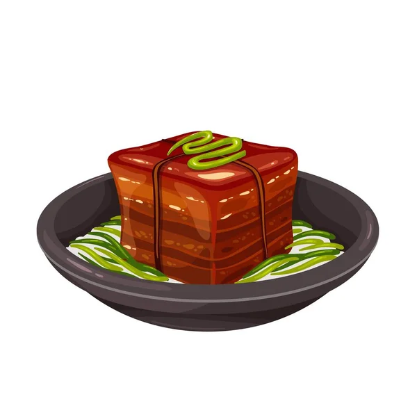 Dongpo cerdo plato de comida china — Vector de stock