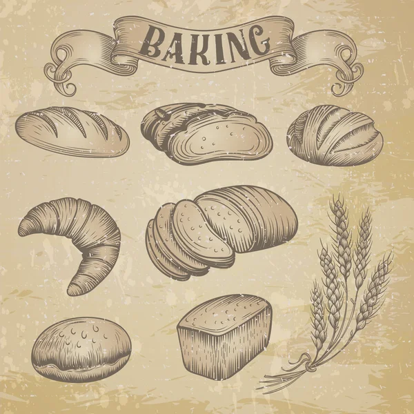 Elle çizilmiş ekmek Icons set — Stok Vektör