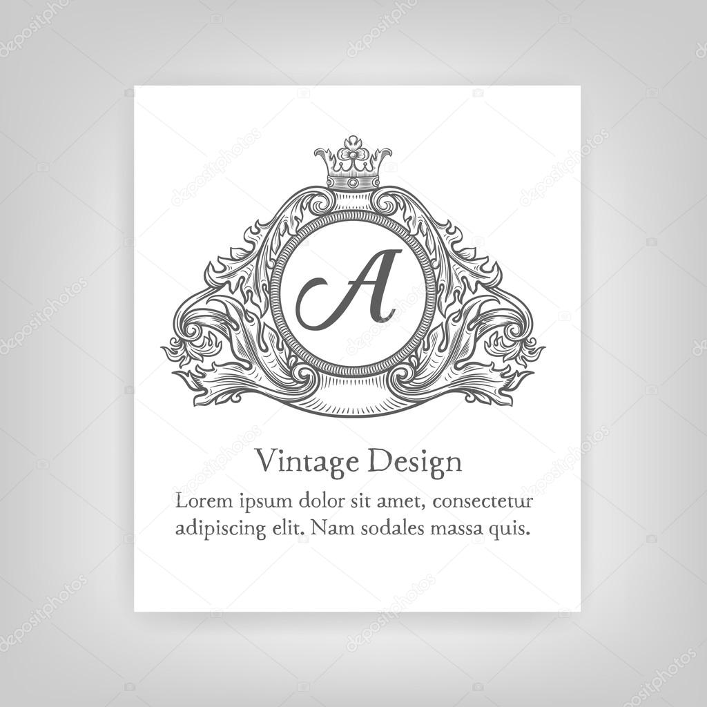 Vintage emblem monogram , cartouche  hand drawn