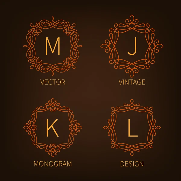 Definir quadro de monogramas esboço . —  Vetores de Stock