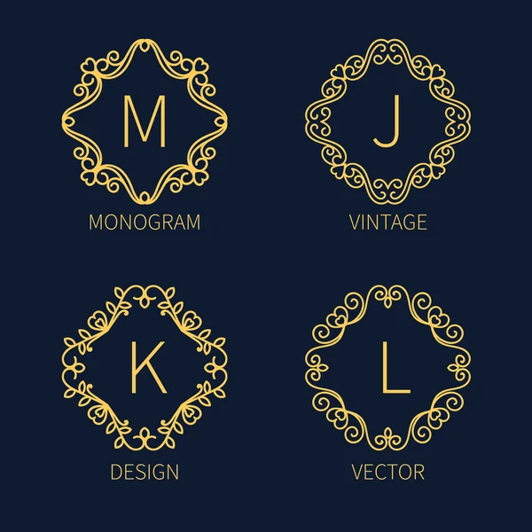 Set frame monogram outline . - Stok Vektor