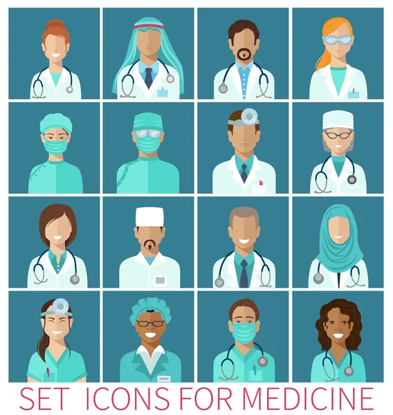 Conjunto de personagens avatar ícones para a medicina — Vetor de Stock