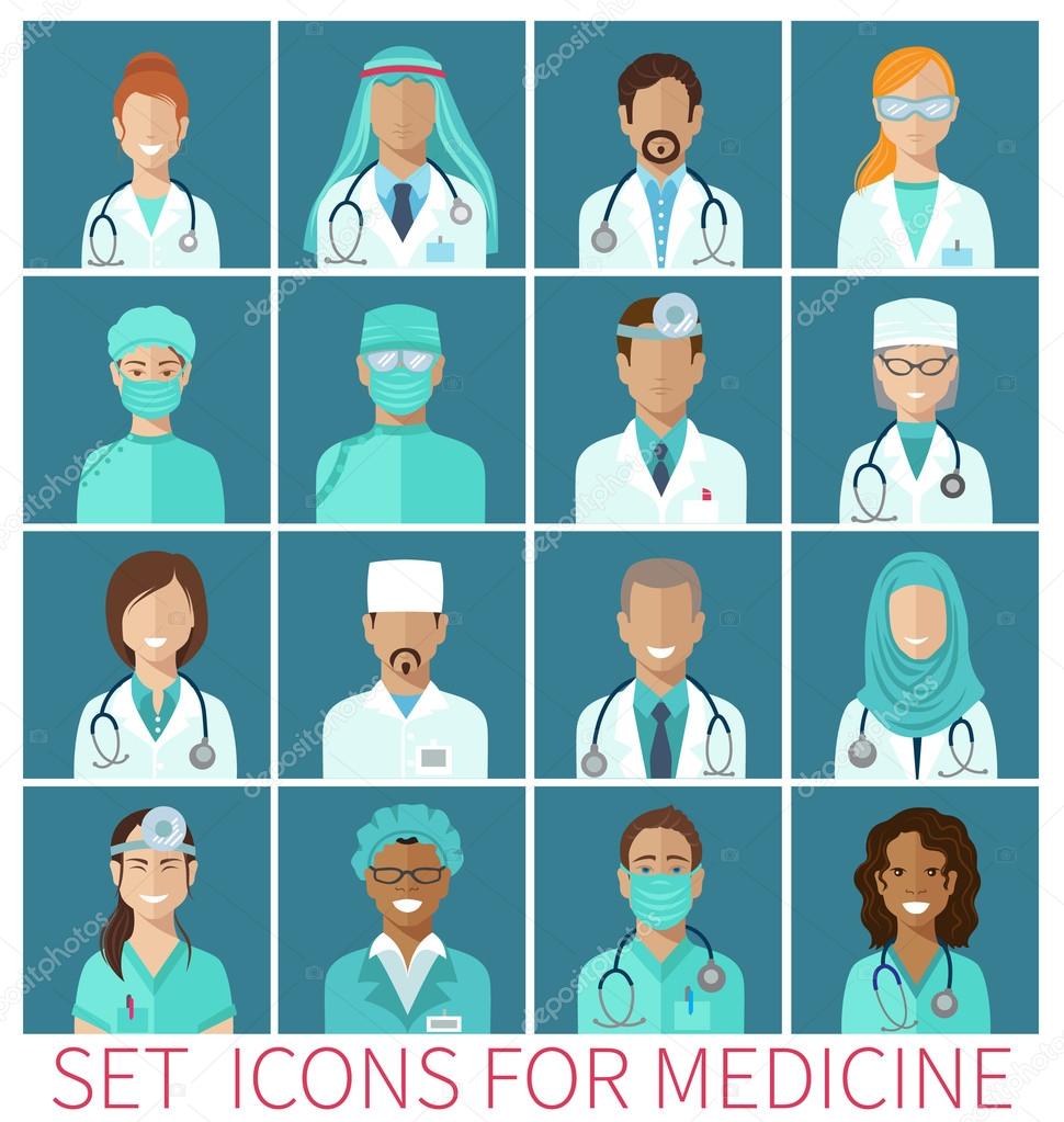 Set of avatar icons characters for medicine