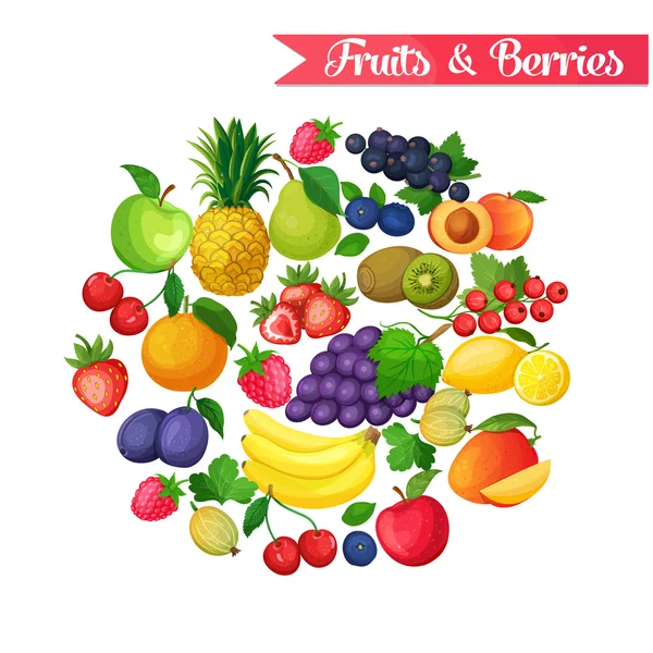 Contexte avec des fruits et des baies — Image vectorielle