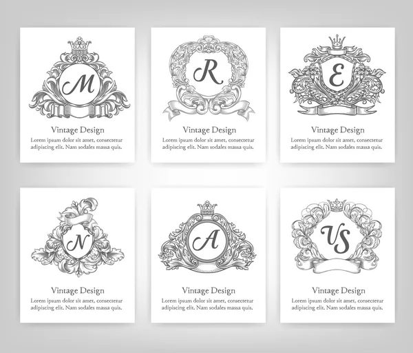 Set of vintage emblems, monograms — Stock vektor