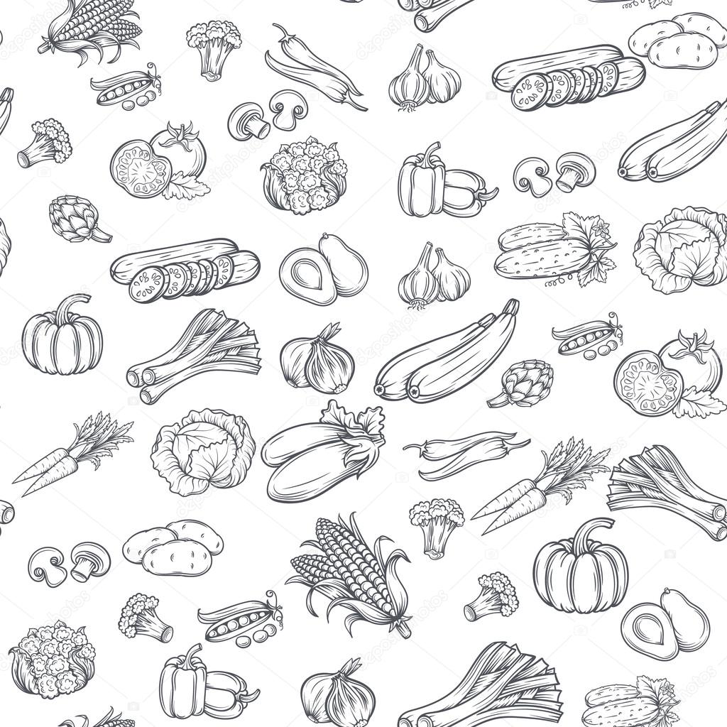 Seamless pattern with hand drawn vegetables.