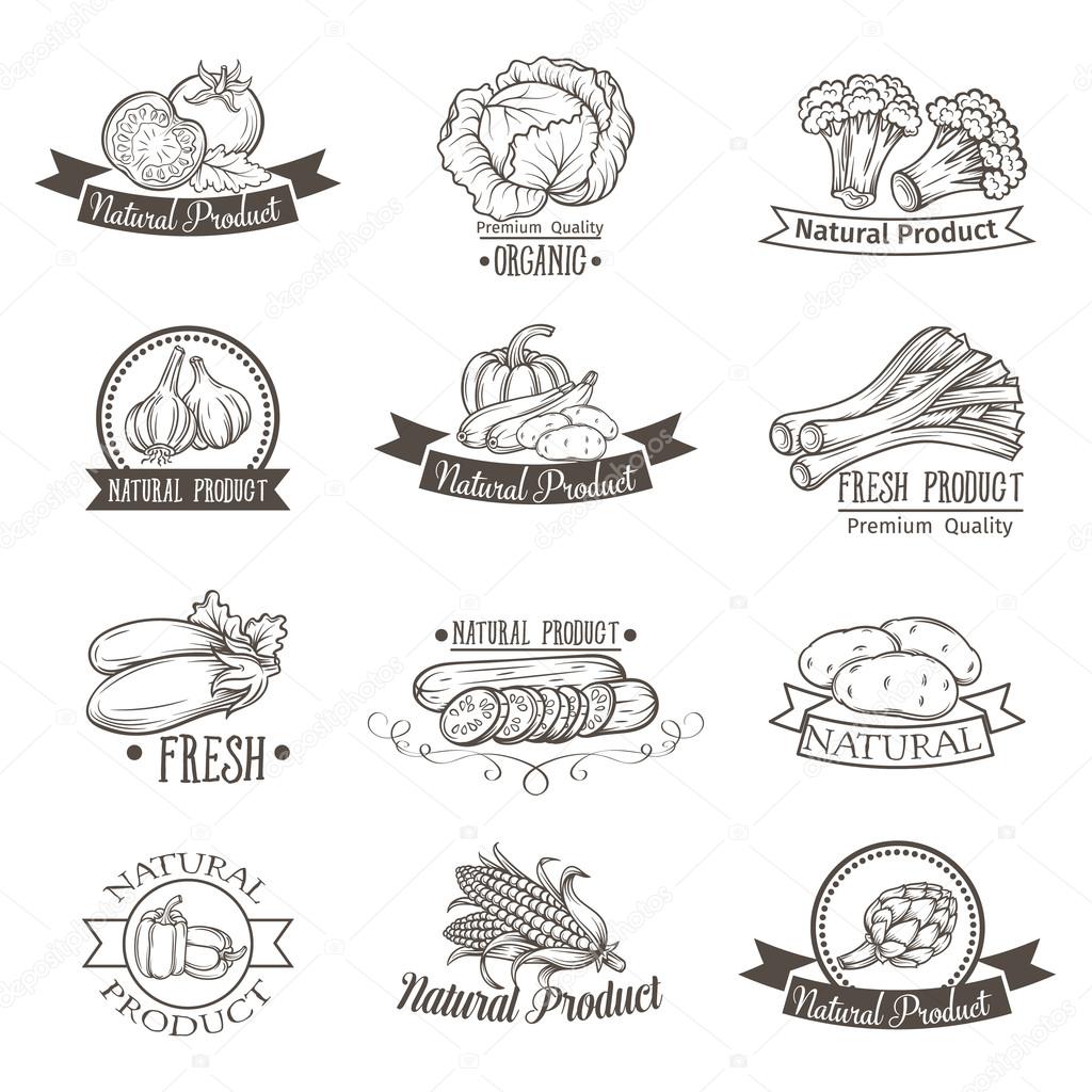 Vintage label with vegetables hand drawn. Vector illustration