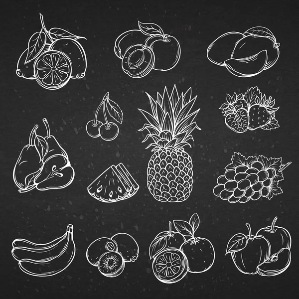 Векторний набір різних намальованих вручну декоративних фруктів  . — стоковий вектор