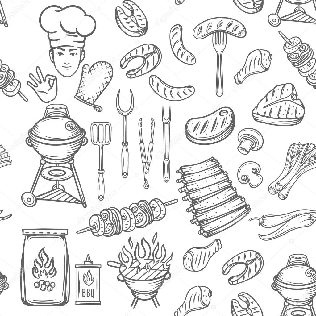 Hand drawn seamless pattern barbecue