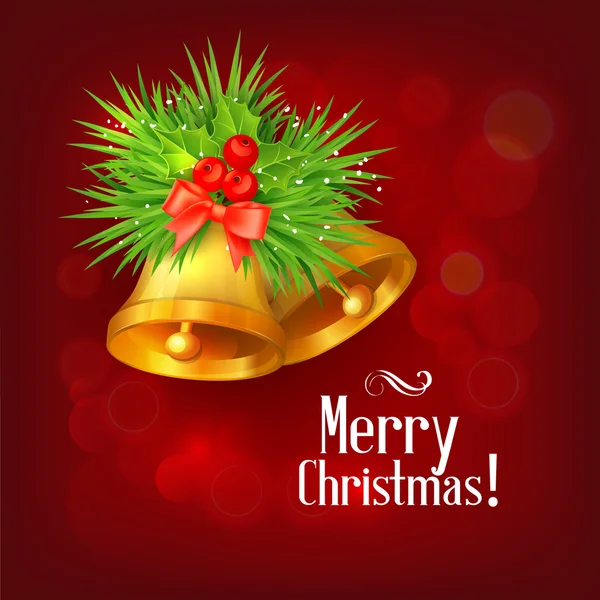Cloches festives avec houx de Noël — Image vectorielle