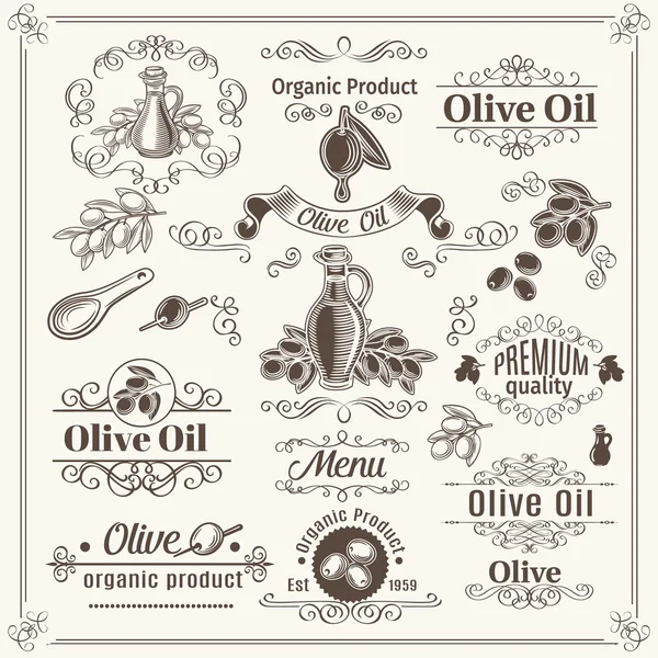 Elementos vintage y decoración de página. Diseño Aceite de Oliva . — Vector de stock