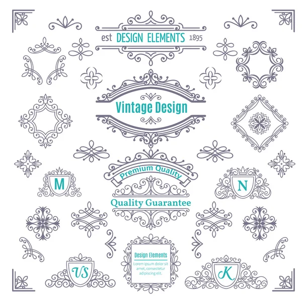 Conjunto de Vintage Vector Line Art elementos caligráficos  . —  Vetores de Stock