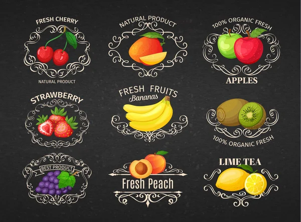 Set vintage label met vruchten — Stockvector