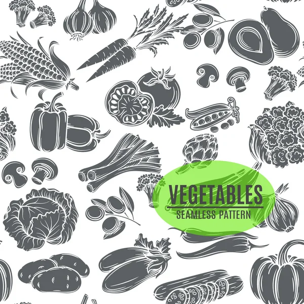 Padrão sem costura com vegetais decorativos monocromáticos . — Vetor de Stock