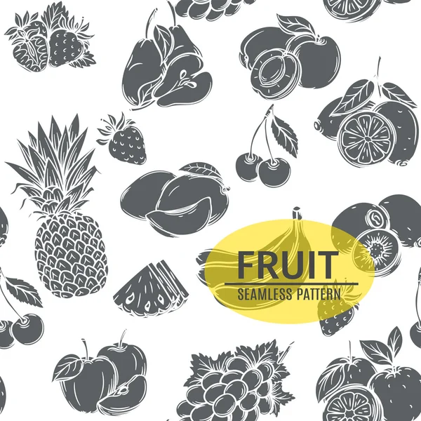 Seamless pattern with monochrome decorative fruit. — Stock Vector