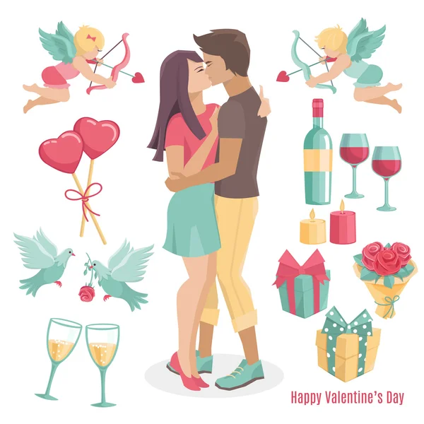 Set  icons and elements for Valentines day design. — Stock Vector