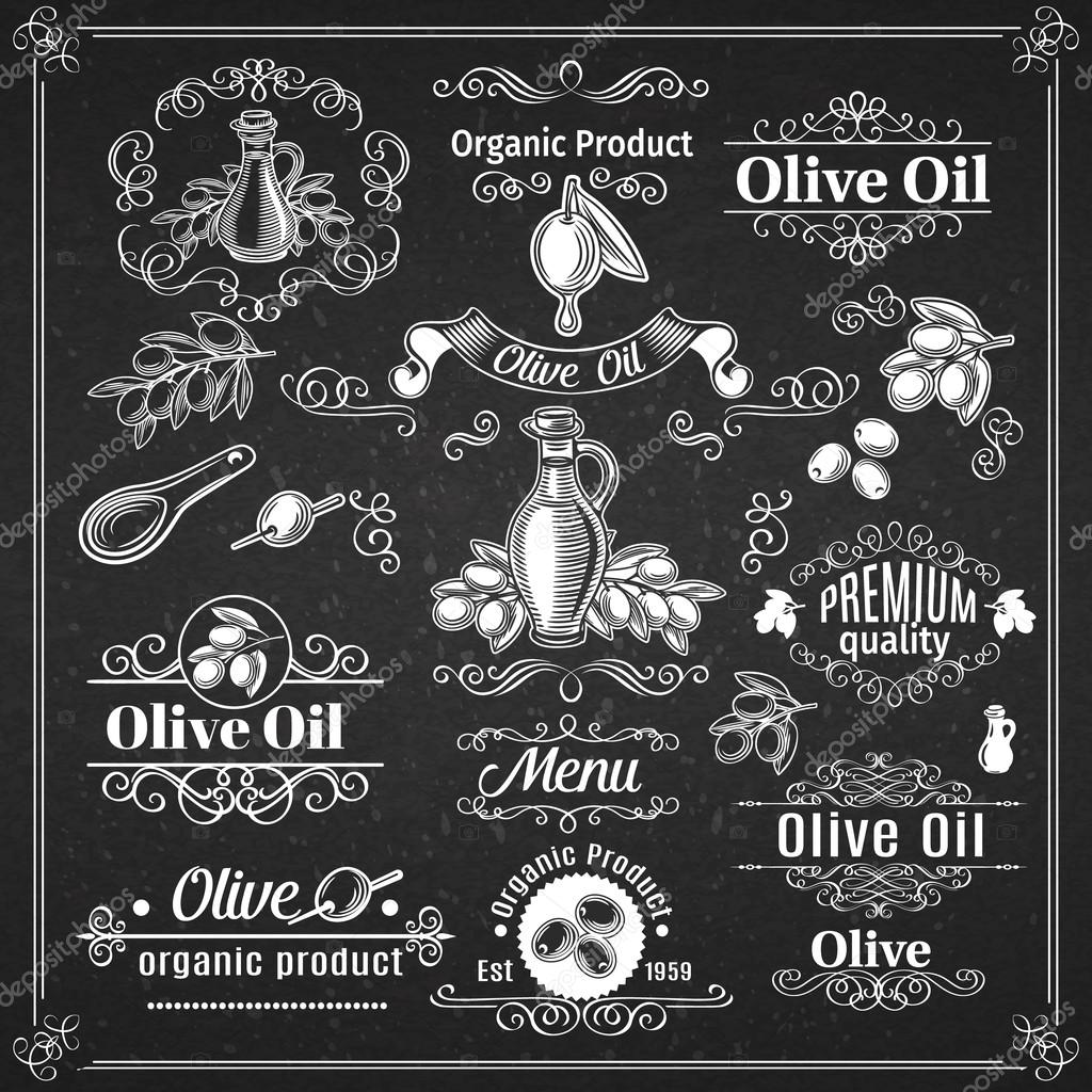 Vintage elements and page decoration  Chalkboard  Style. Design Vector Olive Oil
