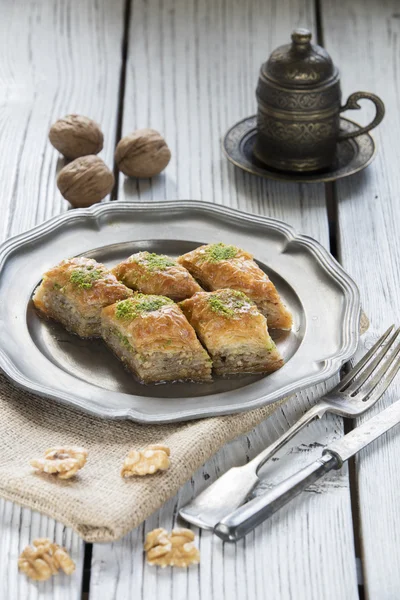 Turkish ramadan dessert baklava with concept background — Stock Photo, Image