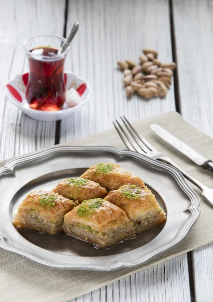 Turkish ramadan dessert baklava with concept background — Stock Photo, Image