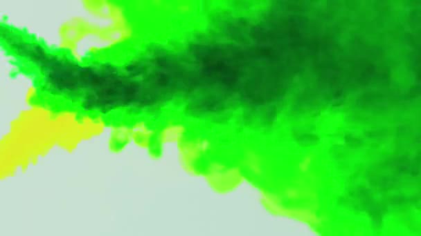 墨水云罩在上面.彩色爆炸。用于视频编辑的白色背景上的绿色、黄色烟雾运动. — 图库视频影像