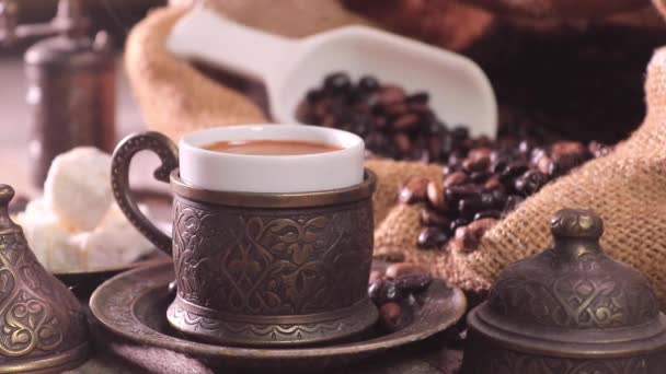 Café turco tradicional com prazer turco — Vídeo de Stock