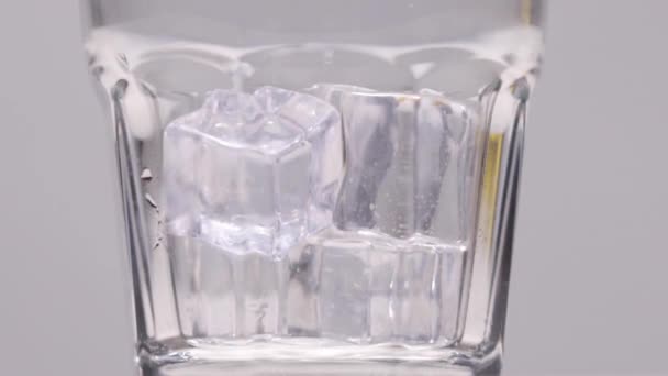 Whiskey öntése az üvegbe jéggel — Stock videók