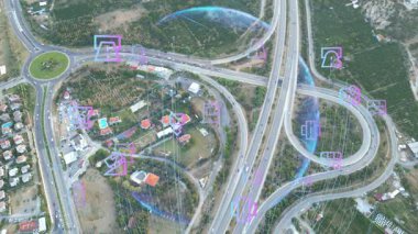 Mobilite Simgeleriyle Hava Değişikliği, Kavşak ve Üstgeçit üzerinde yüzen Mor Hizmet Sembolleri, Trafik