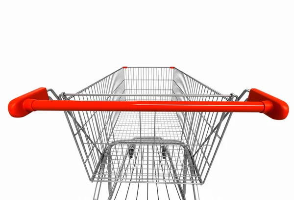 Wide angle image of shopping cart rear view on white isolated ba — Zdjęcie stockowe