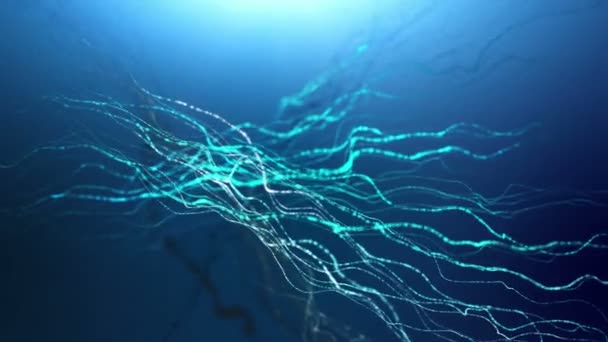 Glowing blue lights floating underwater in light rays. 4k seamless looping animated background. — Stock Video