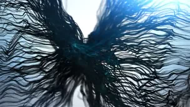 Анимированный фон из черных плавающих полос в синем свете — стоковое видео