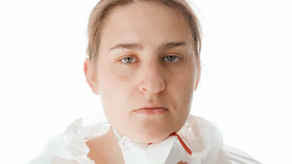 Exhausted face of female doctor fighting with covid-19 and coronavirus — Stock Photo, Image