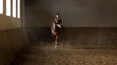 genç kadın jokey iş salonu sürme, terbiye