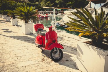 Limanda Park retro kırmızı scooter fotoğrafı tonda 