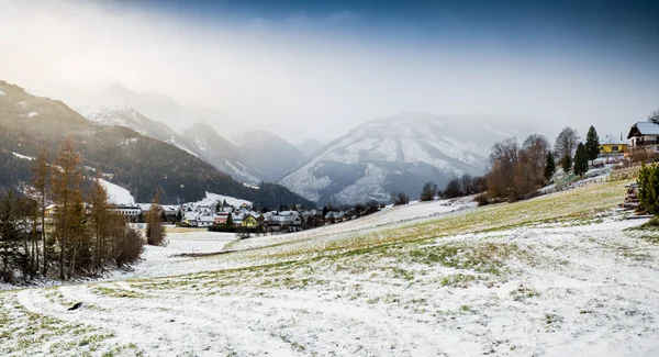 Landscape of highland meadows covered in snow at Austrian Alps — Stock Photo, Image