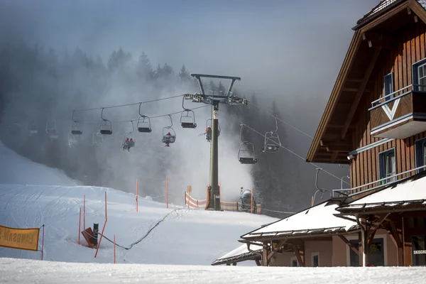 Cable cars on highland ski resort at Austrian Alps — Stock Photo, Image