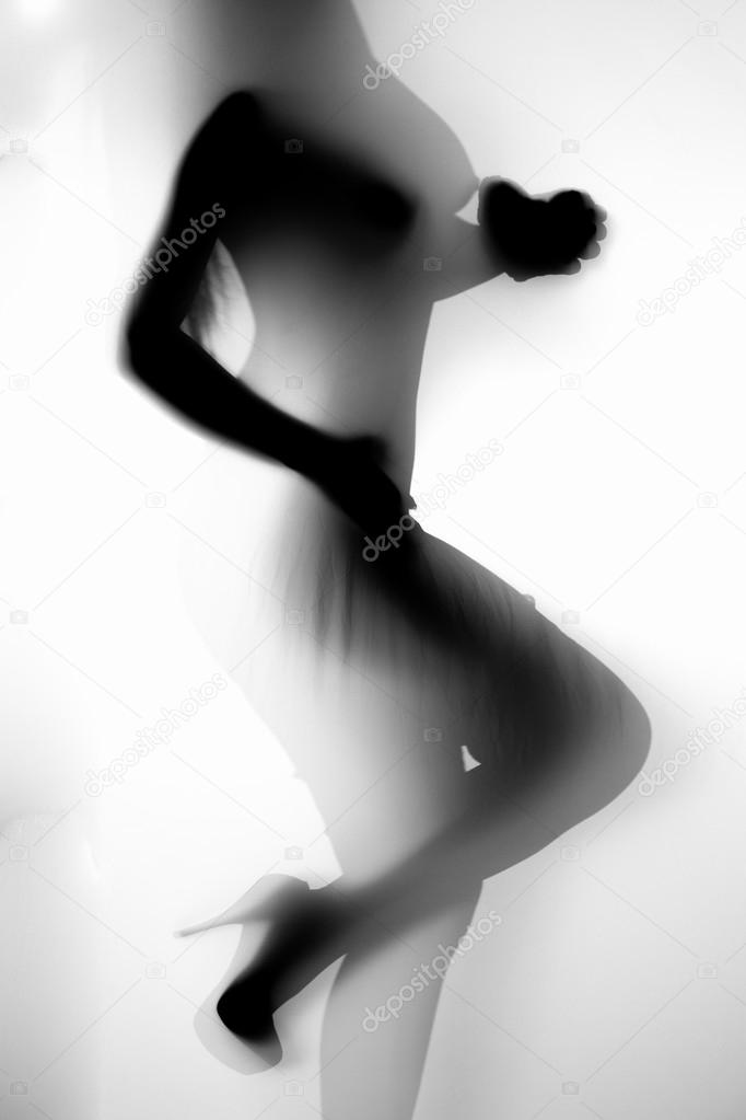 Black and white silhouette of sexy woman