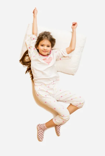 Isolated photo from top of cute girl in pajamas waking up — Stock Photo, Image