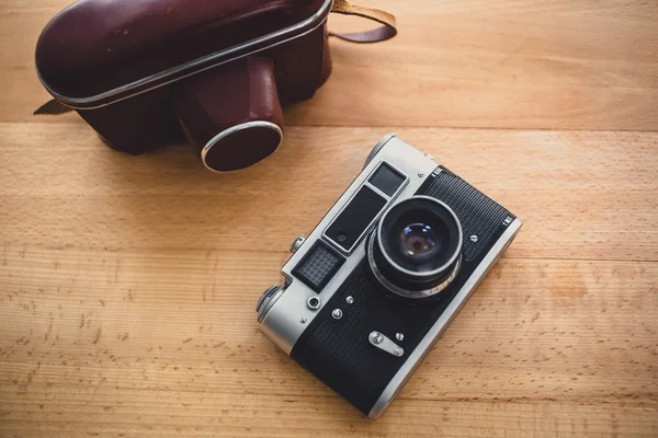 Toned photo of retro manual camera from top view point — Stock Photo, Image