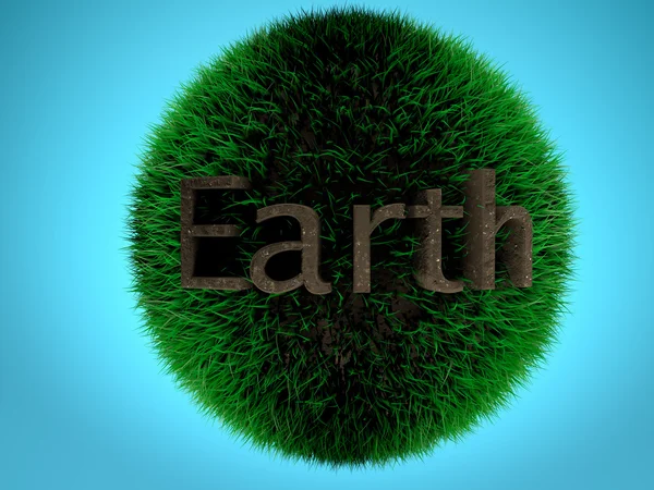 Ordet jorden skriven av märker av jord på gräs sfär. Begreppet o — Stockfoto