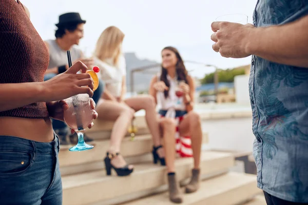 Amigos teniendo cóctel en la azotea — Foto de Stock