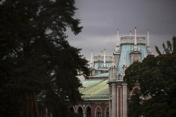 Tsaritsyno Conjunto Palacio Invernaderos Parque Paisajístico Histórico Con Estanques Pabellones — Foto de Stock