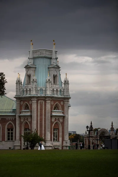 Tsaritsyno Conjunto Palacio Invernaderos Parque Paisajístico Histórico Con Estanques Pabellones — Foto de Stock