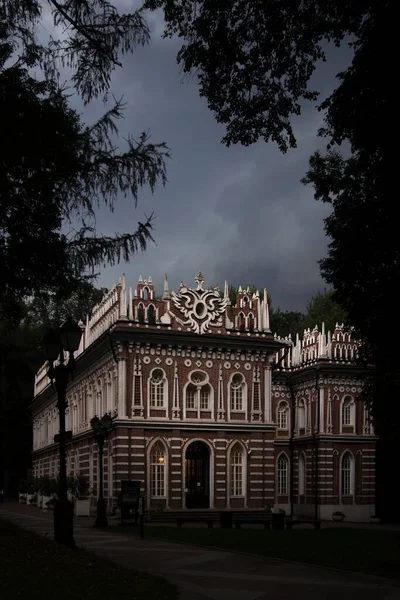 Tsaritsyno Conjunto Palacio Invernaderos Parque Paisajístico Histórico Con Estanques Pabellones — Foto de Stock