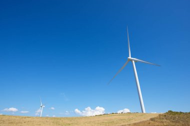 Elektrik üretimi için rüzgar türbinleri, Zaragoza ili, İspanya Aragon.