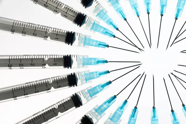 Close Group Syringes White Backlit Table — Stock Photo, Image
