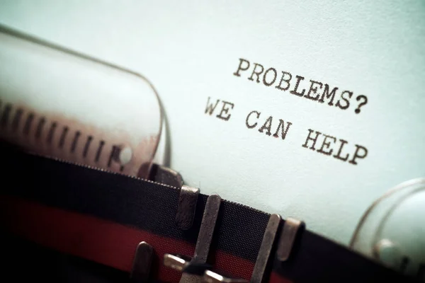 Problemas Podemos Ayudar Frase Escrita Con Una Máquina Escribir — Foto de Stock