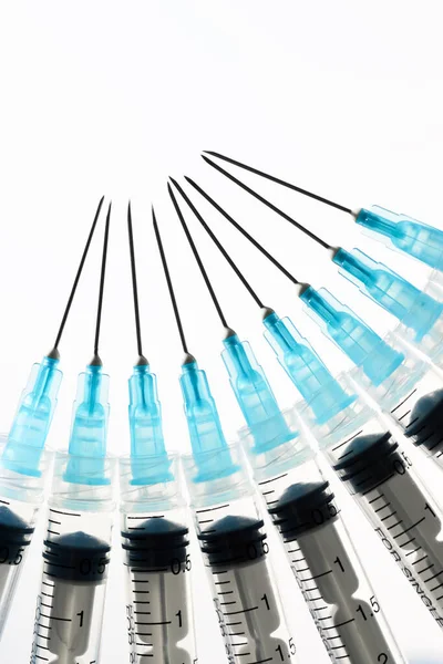 Close Group Syringes White Backlit Table — Stock Photo, Image