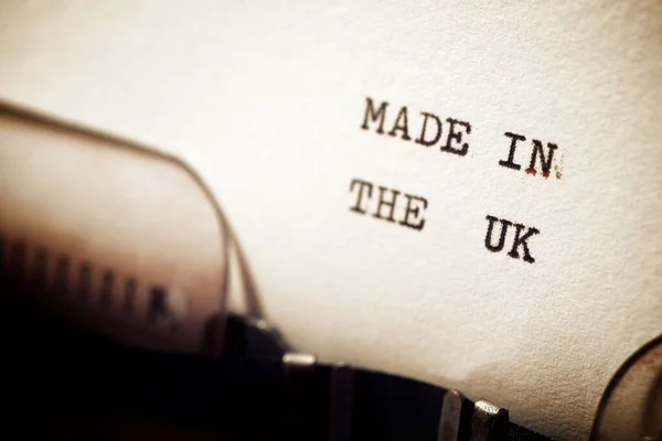 Φτιαγμένο Στη Βρετανική Φράση Που Γράφεται Μια Γραφομηχανή — Φωτογραφία Αρχείου
